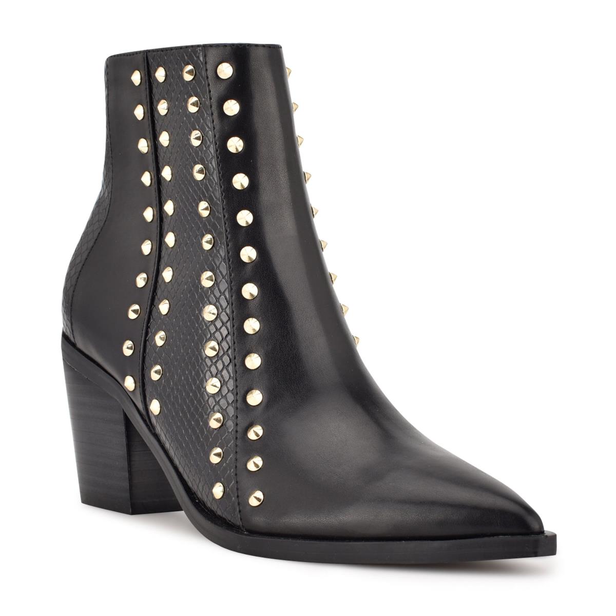 Nine West What Studded Block Heel Booties Black | KLCF92831