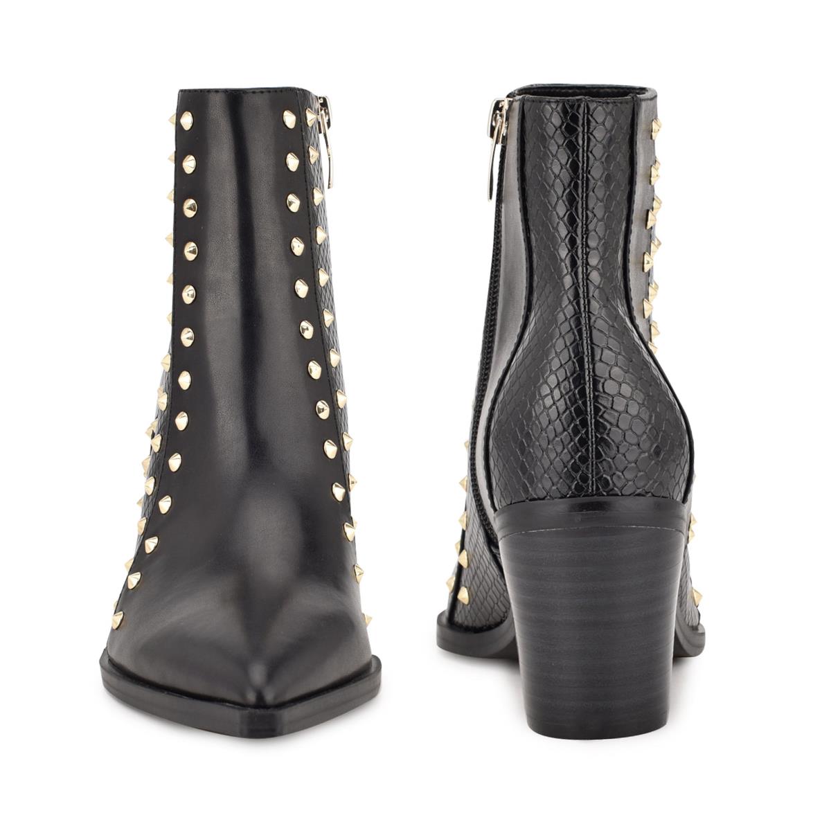 Nine West What Studded Block Heel Booties Black | KLCF92831