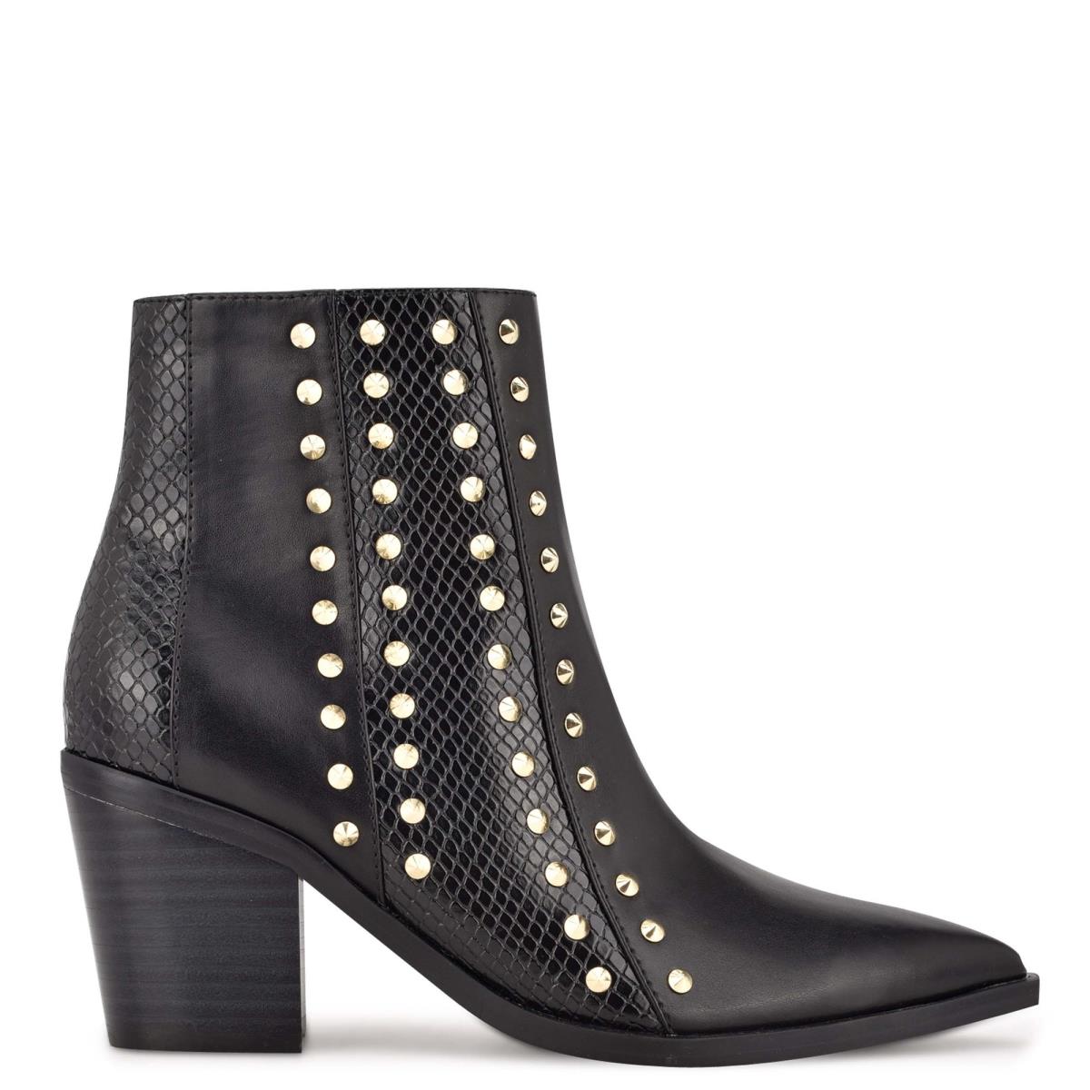 Nine West What Studded Block Heel Booties Black | KLCF92831