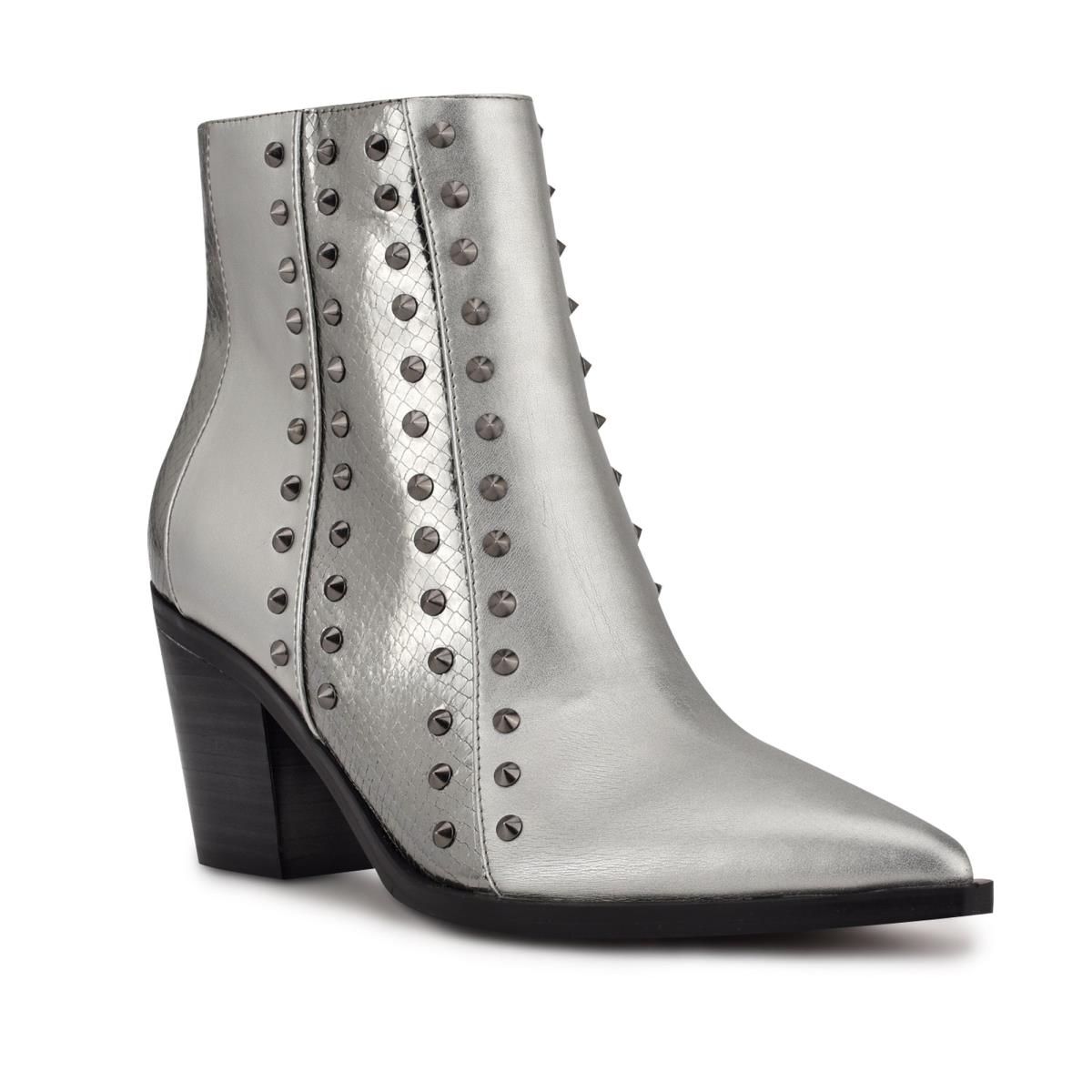 Nine West What Studded Block Heel Booties Blue / Grey | YZJN65104