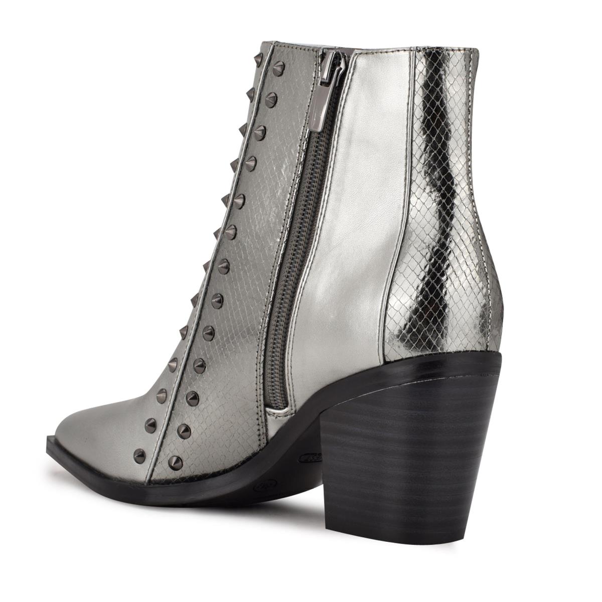 Nine West What Studded Block Heel Booties Blue / Grey | YZJN65104