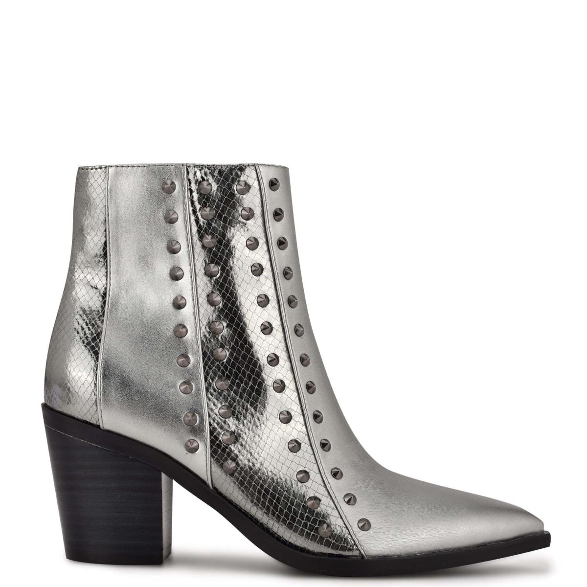 Nine West What Studded Block Heel Booties Blue / Grey | YZJN65104