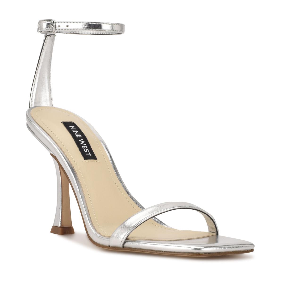 Nine West Yess Ankle Strap Sandals Silver | PJXR91205