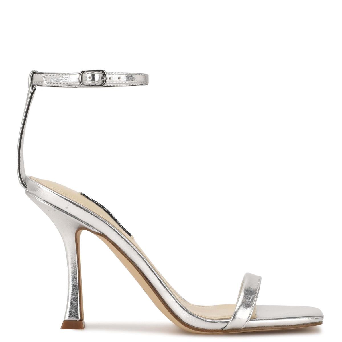 Nine West Yess Ankle Strap Sandals Silver | PJXR91205