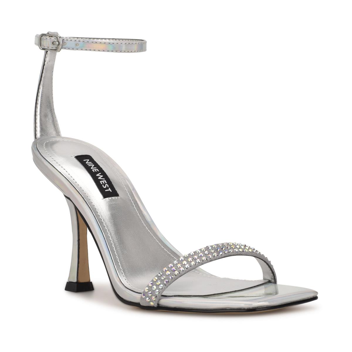 Nine West Yess Rhinestone Ankle Strap Sandals Silver | GYSX71389