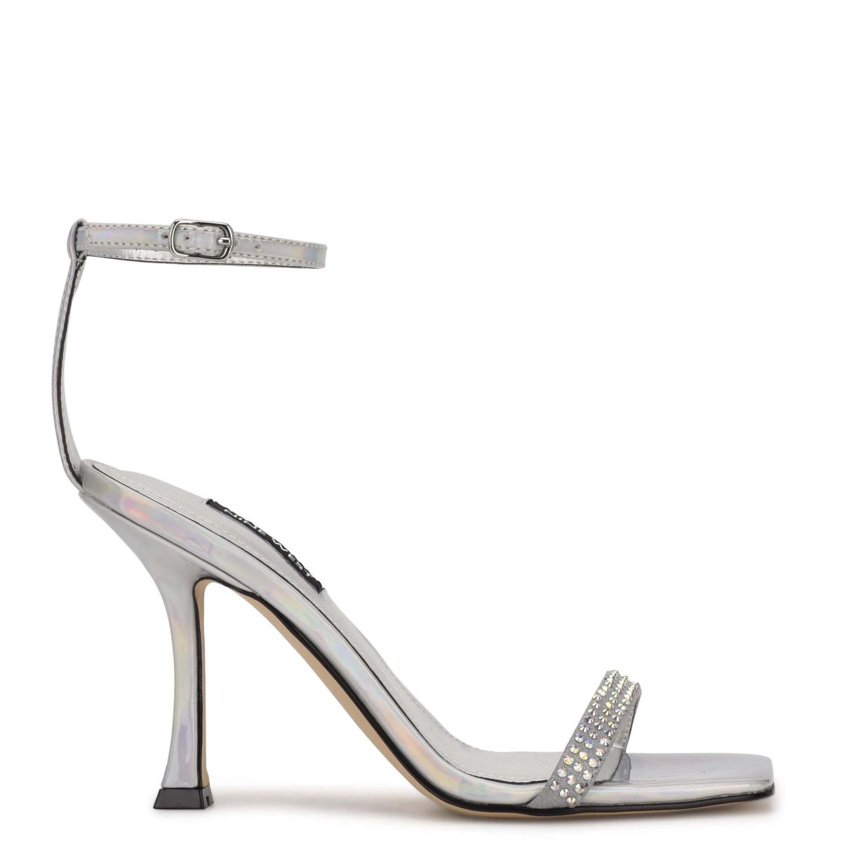 Nine West Yess Rhinestone Ankle Strap Sandals Silver | GYSX71389