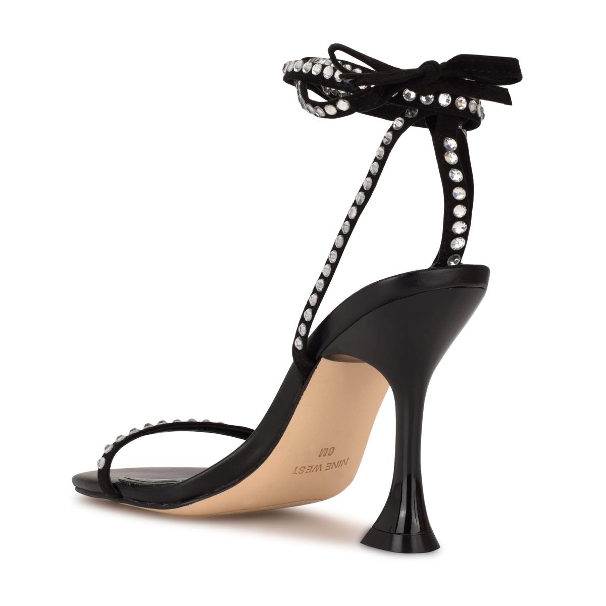 Nine West Zing Ankle Wrap Heels Sandals Black | TVRG86709