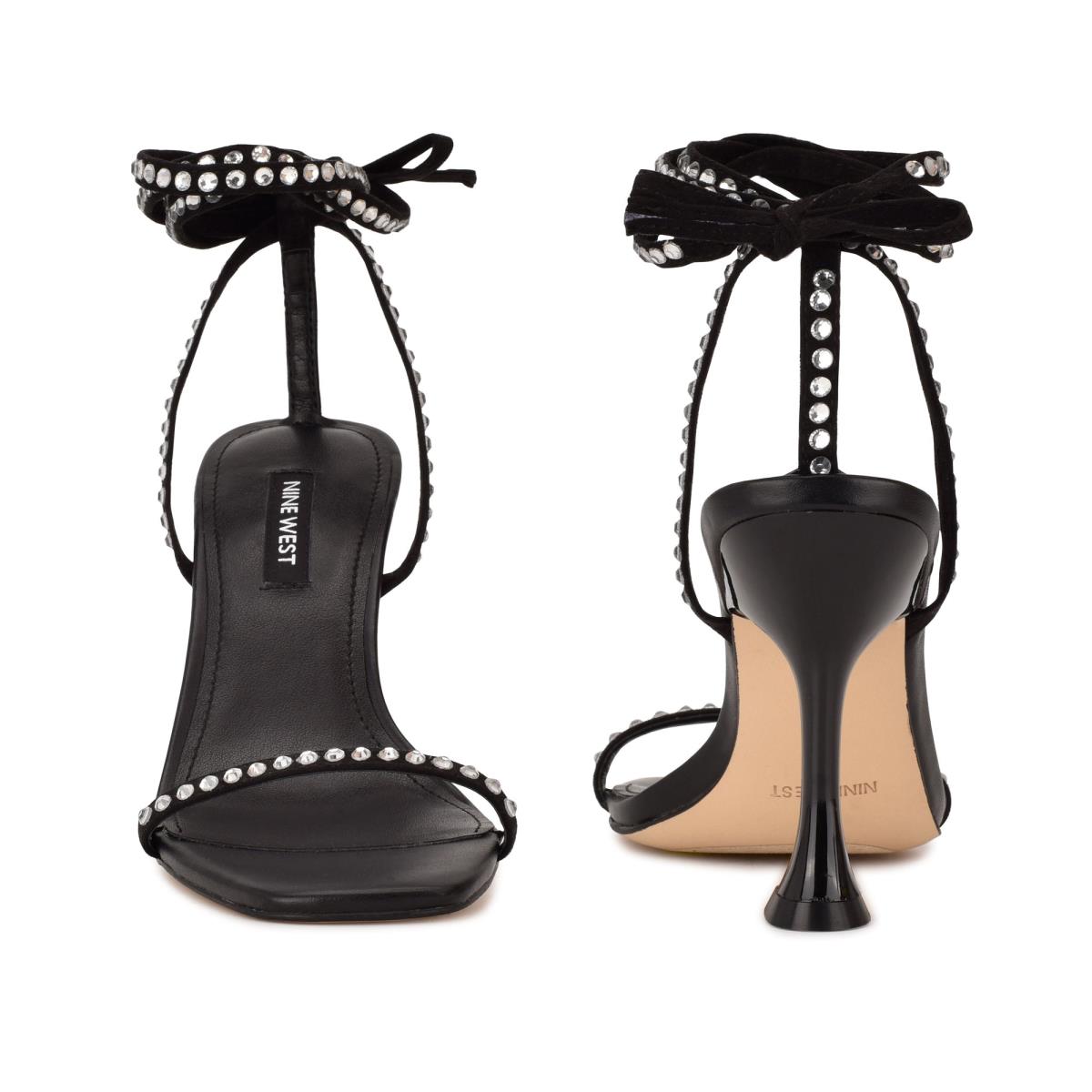 Nine West Zing Ankle Wrap Heels Sandals Black | TVRG86709