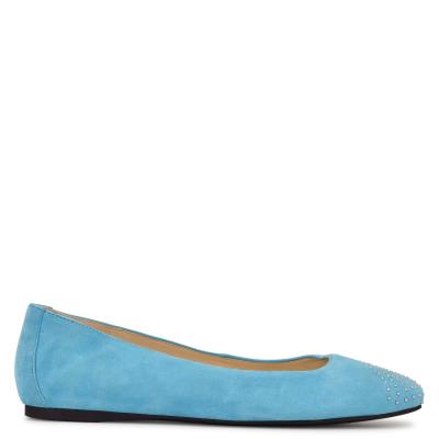 Nine West Aloha Studded Square-Toe Ballet Flats Light Blue | CBIO21958