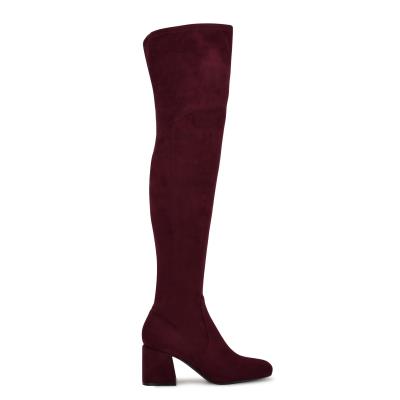 Nine West Blocky Over The Knee Heeled Boots Burgundy | TRMP49378