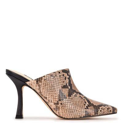 Nine West Ciao Heel Mules Beige / Snake | VHIY07263