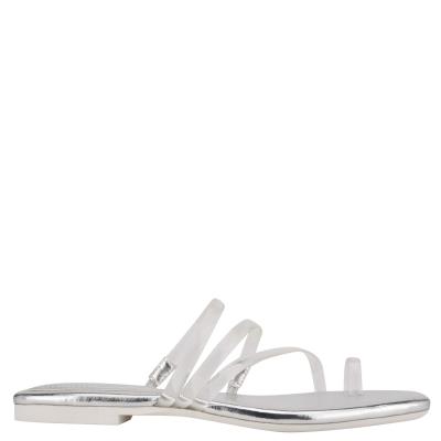 Nine West Darbie Flat Toe Ring Slide Sandals Silver | YAZG60315