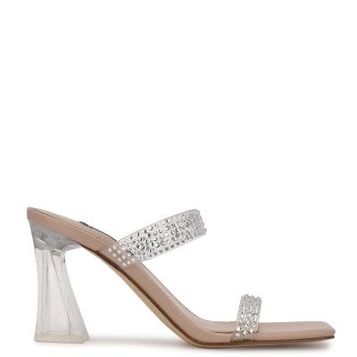 Nine West Darla Heeled Slide Sandals Beige | JOXC38075