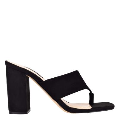 Nine West Gogo Block Heel Slide Sandals Black | ECDN09645