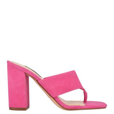 Nine West Gogo Block Heel Slide Sandals Pink | JXFI41738