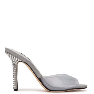 Nine West Ido Rhinestone Heeled Slide Sandals Light Grey | CLFE43957