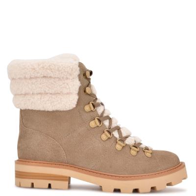 Nine West Rima Combat Lug Sole Booties Light Beige | URIC24936