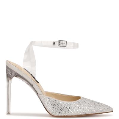 Nine West Sparkel Ankle Strap Pumps White | NSGC34879