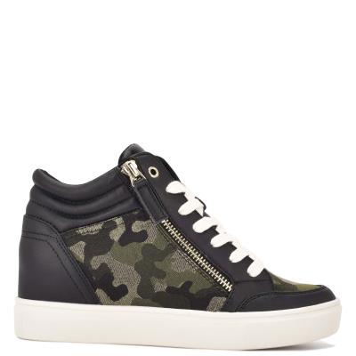 Nine West Tons High Top Hidden Wedge Sneakers Sneakers Black / Camo | BRJK37894