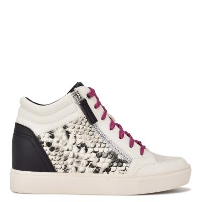 Nine West Tons High Top Hidden Wedge Sneakers Sneakers White / Snake | TRKZ85764