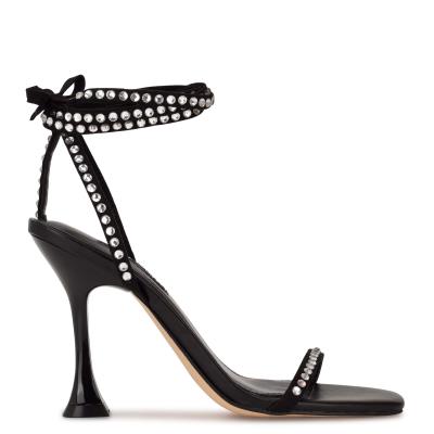 Nine West Zing Ankle Wrap Heels Sandals Black | TVRG86709